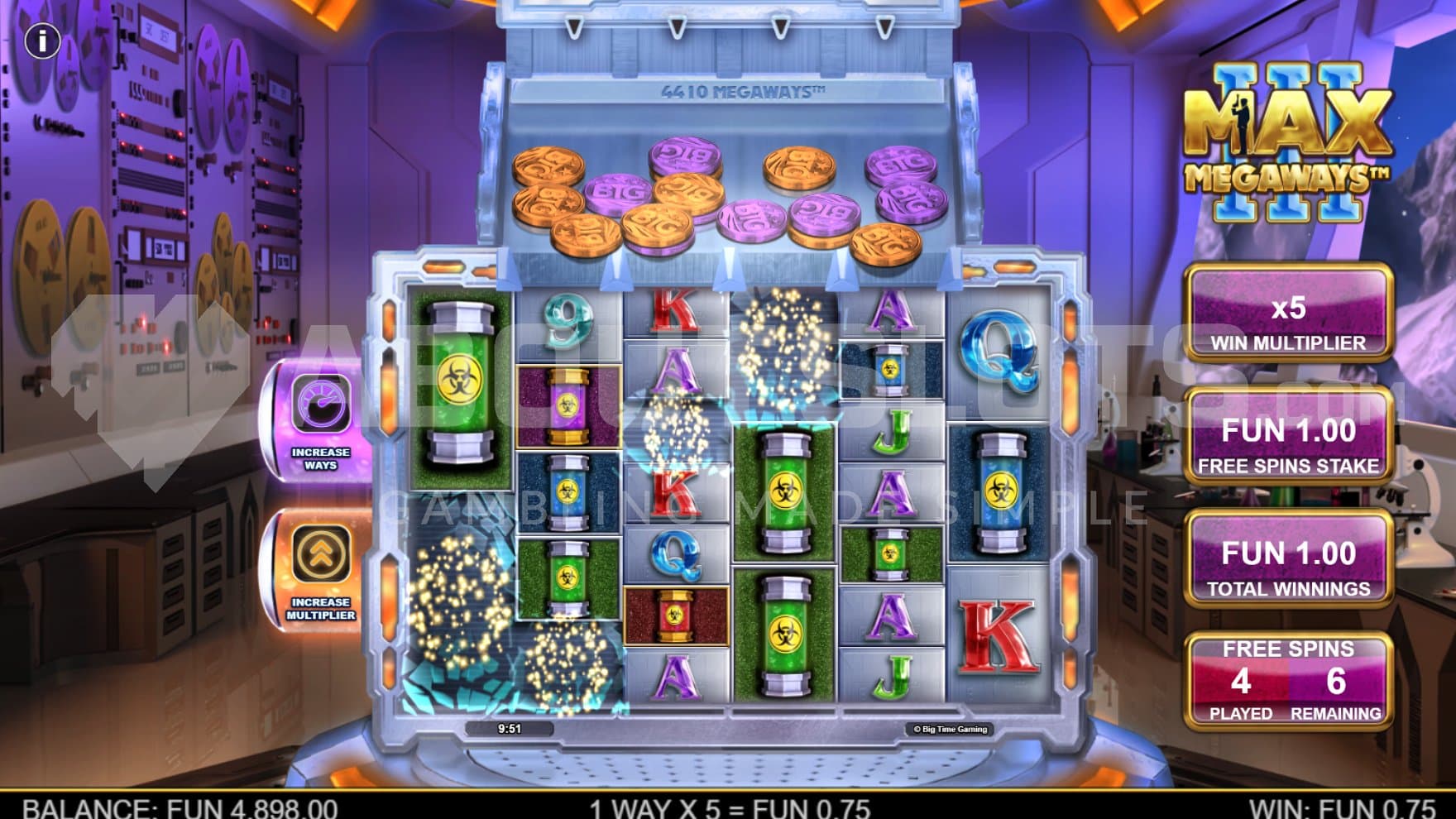 A win with symbols on the first four reels in the Free Spins.