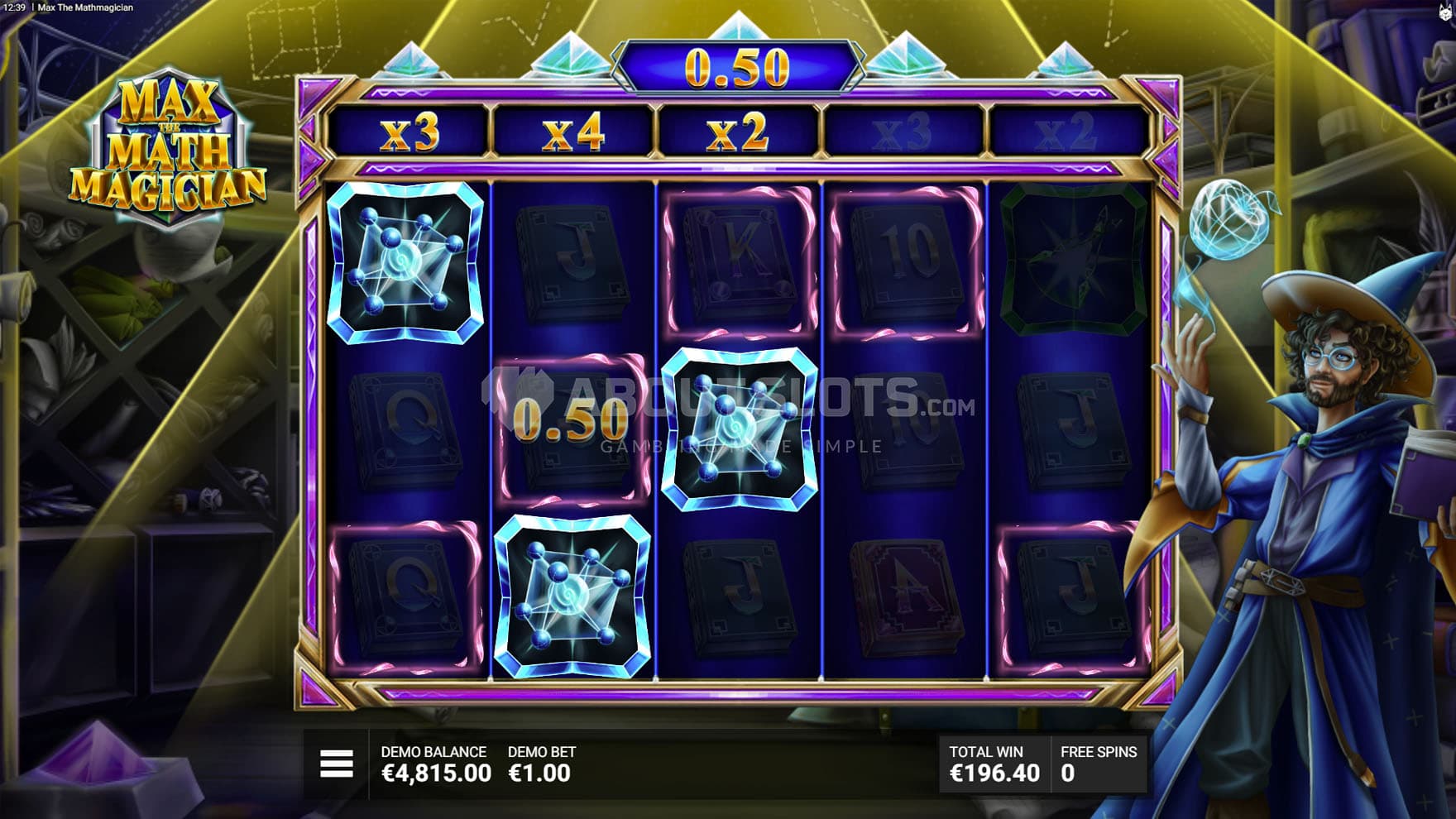Screenshot of the Bonus Game in progress, showing a win utilising three reel multipliers.