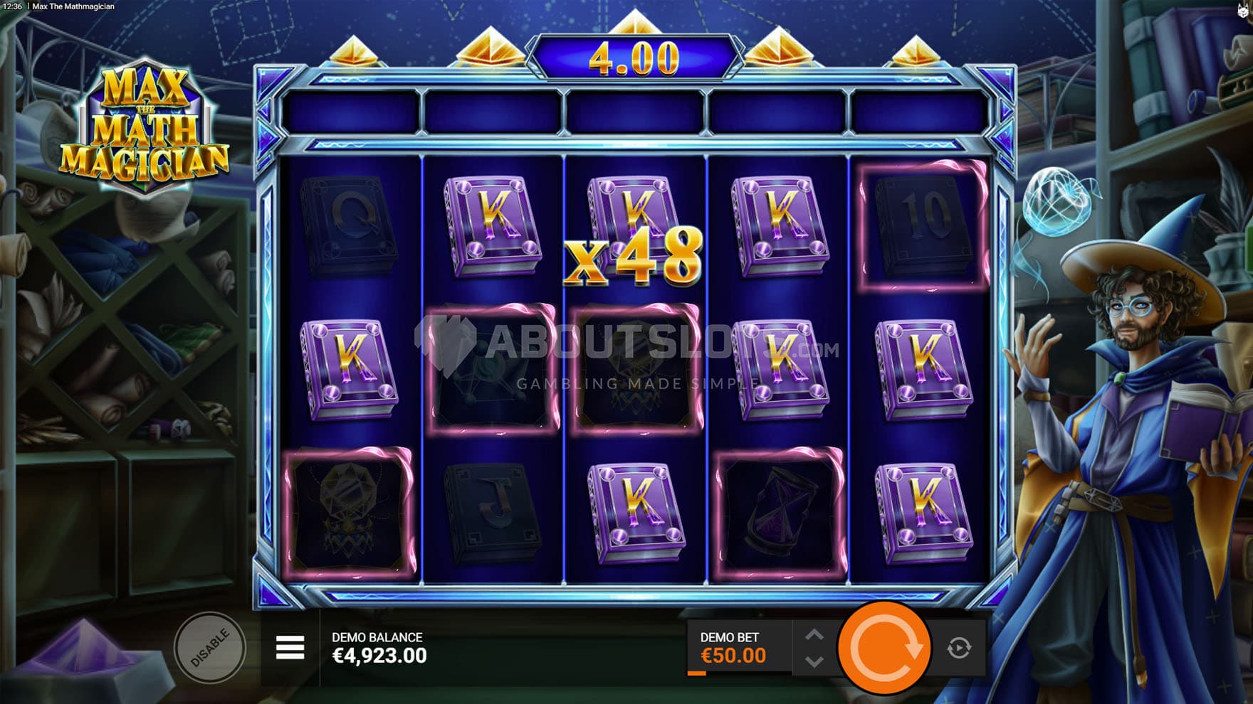 Screenshot of a win in the base game being multiplied by x48.