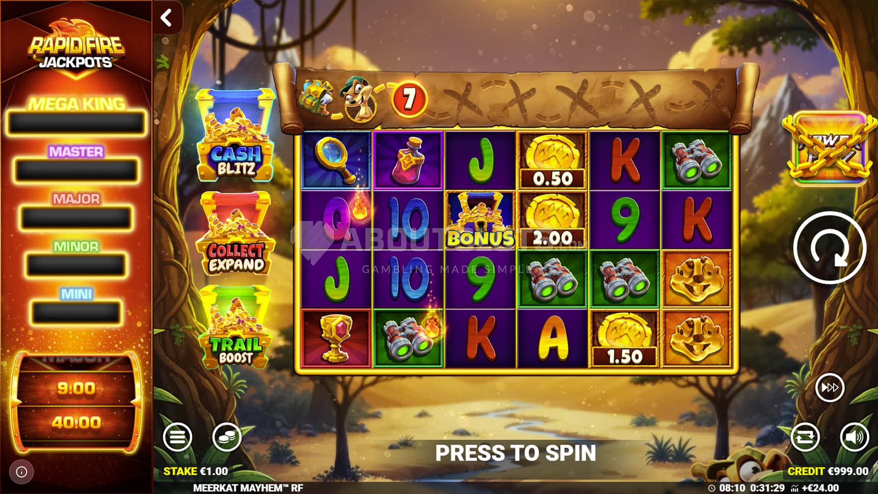 Screenshot of a base game, showing a 6x4 grid on a backdrop of an African natural landscape.