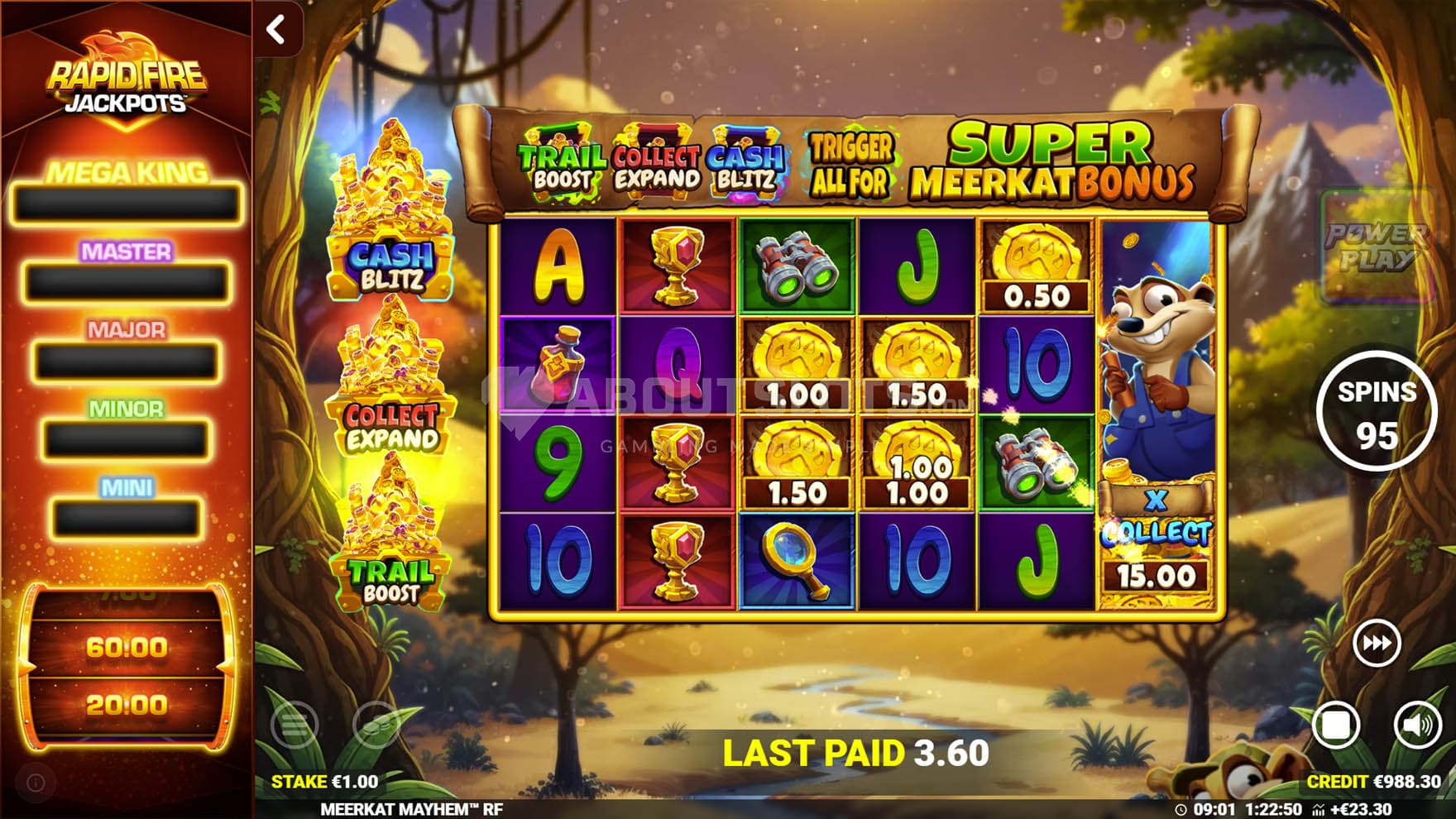 Screenshot of the X-Collect feature triggered in the base game on reel 6.