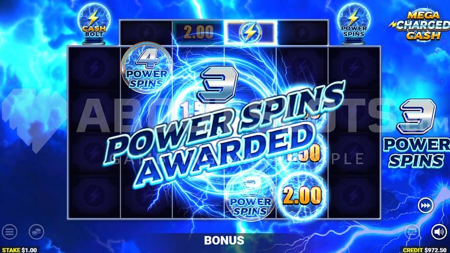 A screen awarding 3 Power Spins.