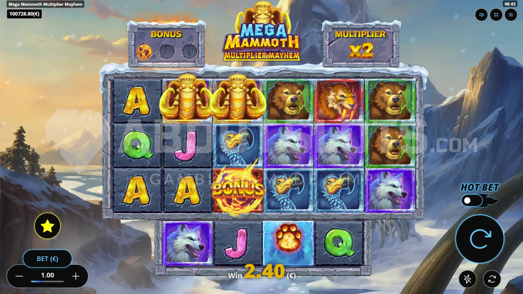 Base Game view of a 6x4 grid on a backdrop of a natural prehistoric landscape during Ice Age.