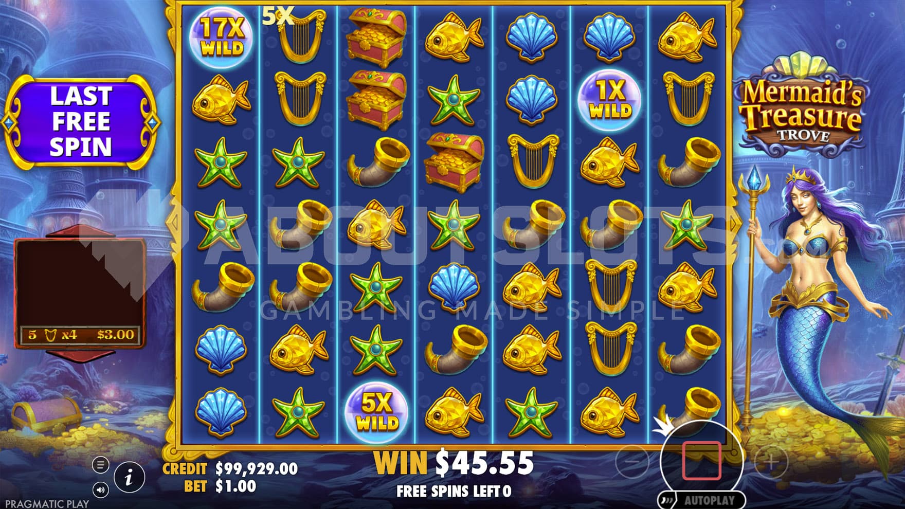 Free Spins bonus in progress, showing 3 Multiplier Wilds with different values present on the screen.