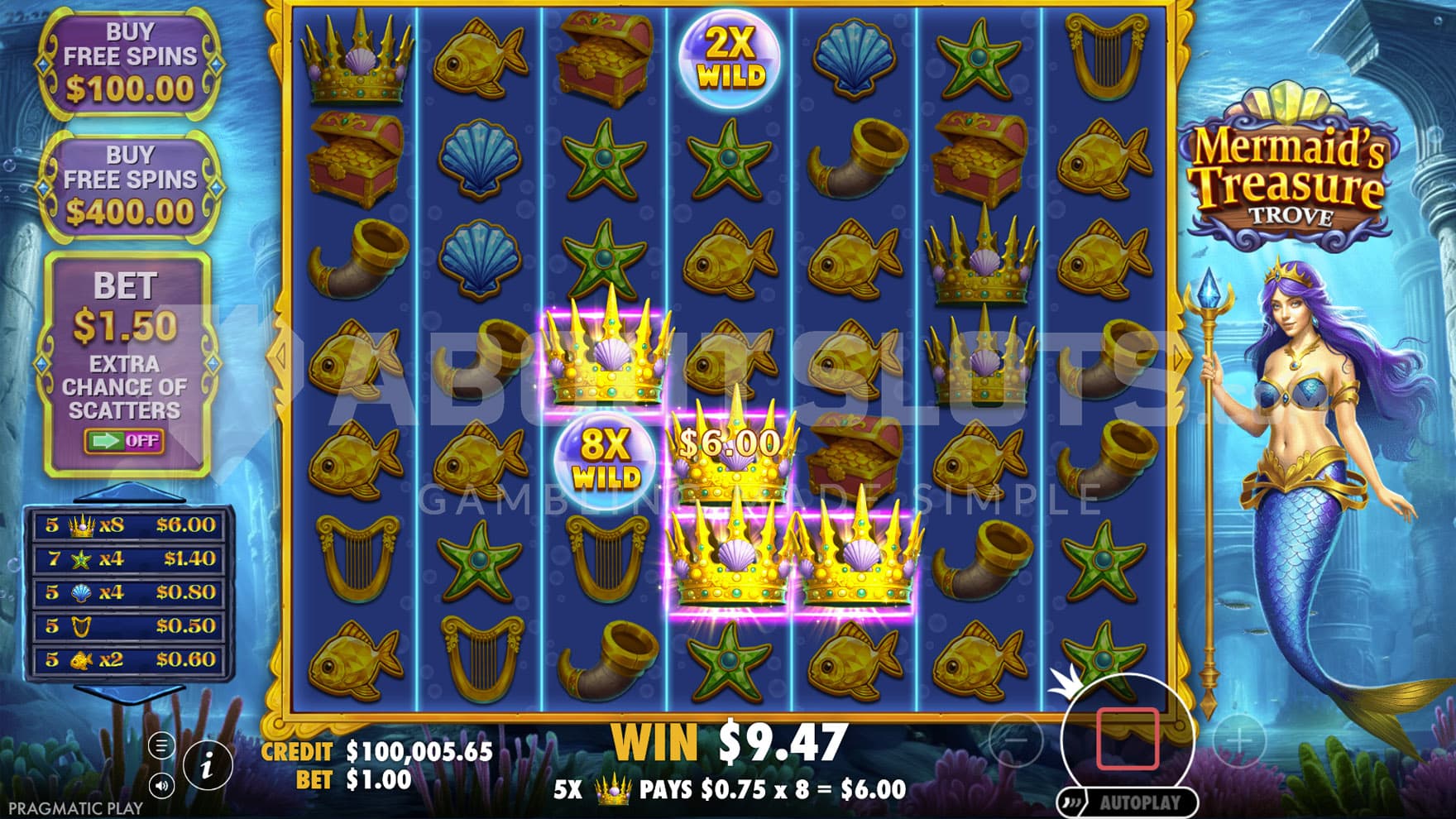 Multiplier Wild feature triggered in the base game, helping to create a win with the highest paying symbol.