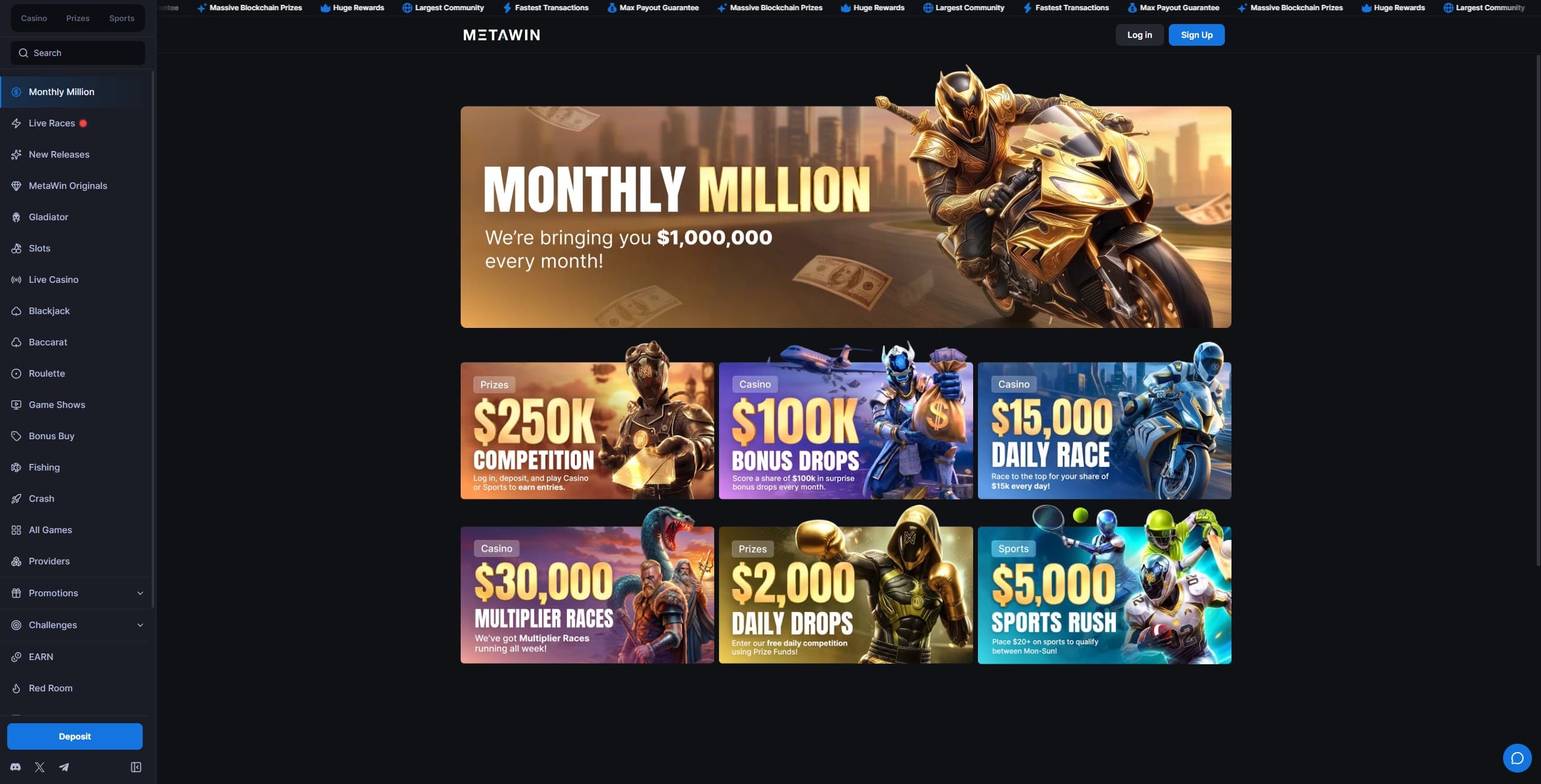 Metawin Promotions Page showing the available bonuses and promotions