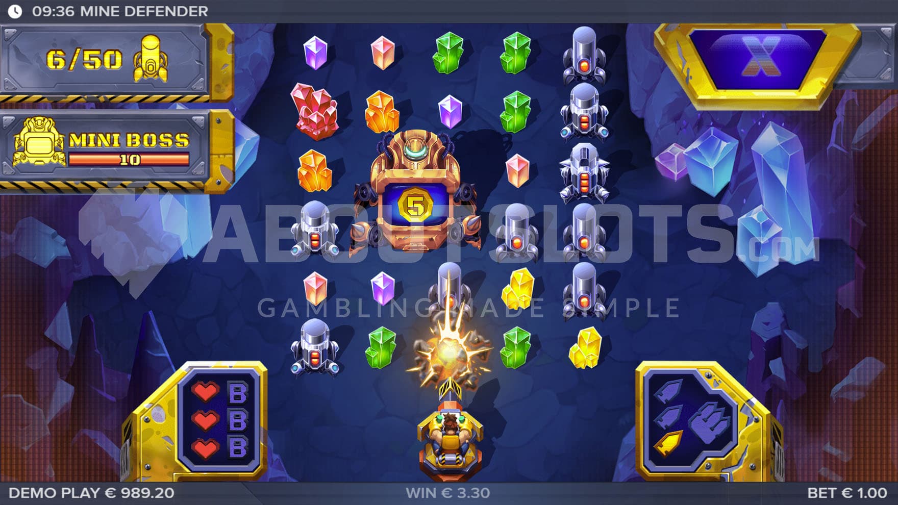 Hero Mode triggered in the base game, spawning a Mini Boss with a 5x bet Trophy coin.