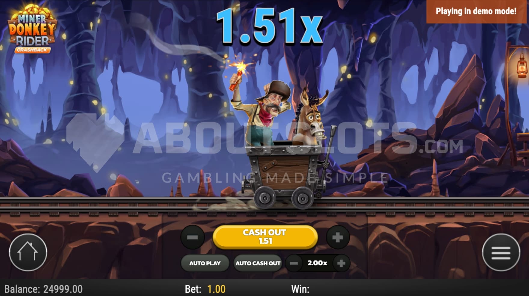 A miner and his donkey riding in a cart, with a 1.51X multiplier being presented.