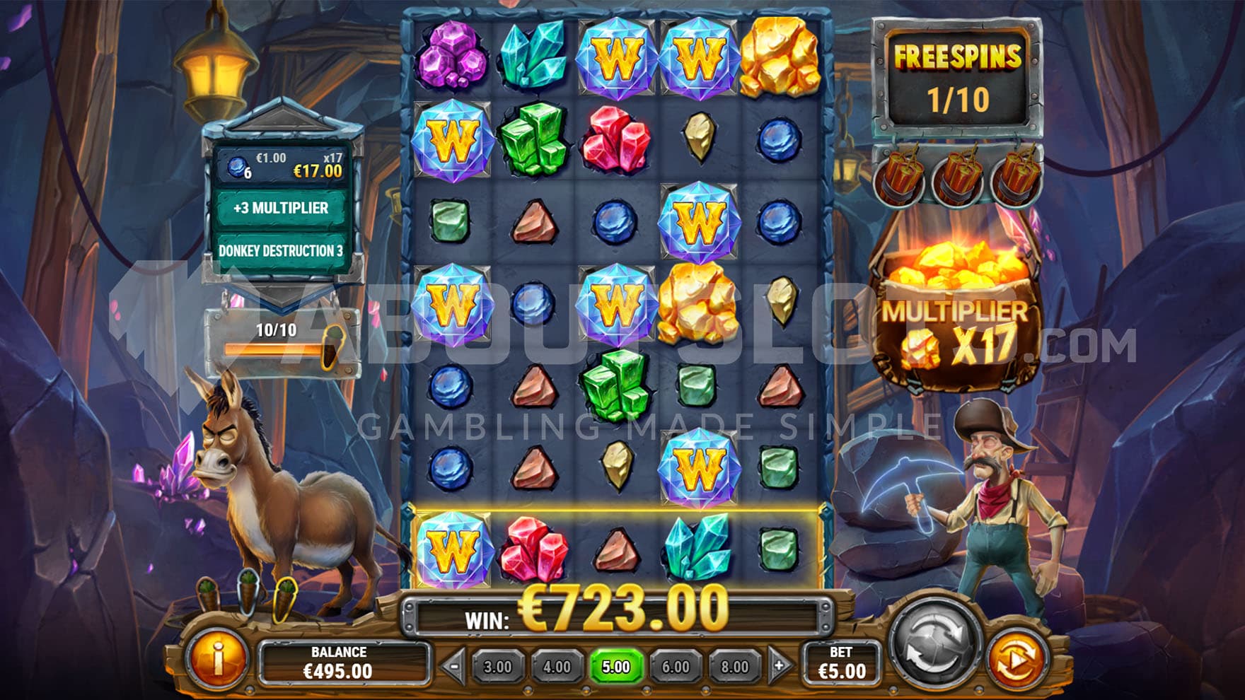 Free Spins bonus in progress, showing a multiplier increased to x17.