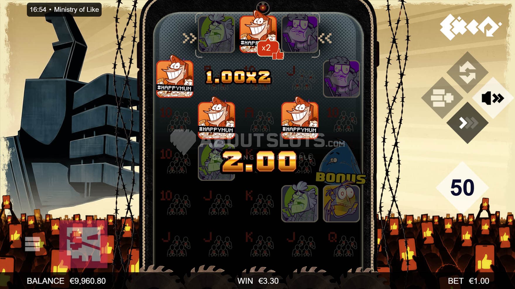 Screenshot of the Double Multiplier triggered during a win in the base game.