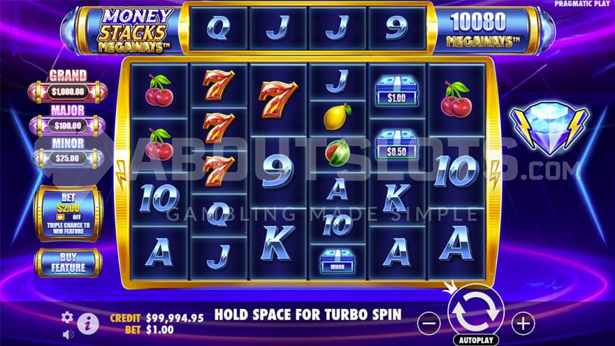 Base game with a mix of regular and special symbols on the reels.