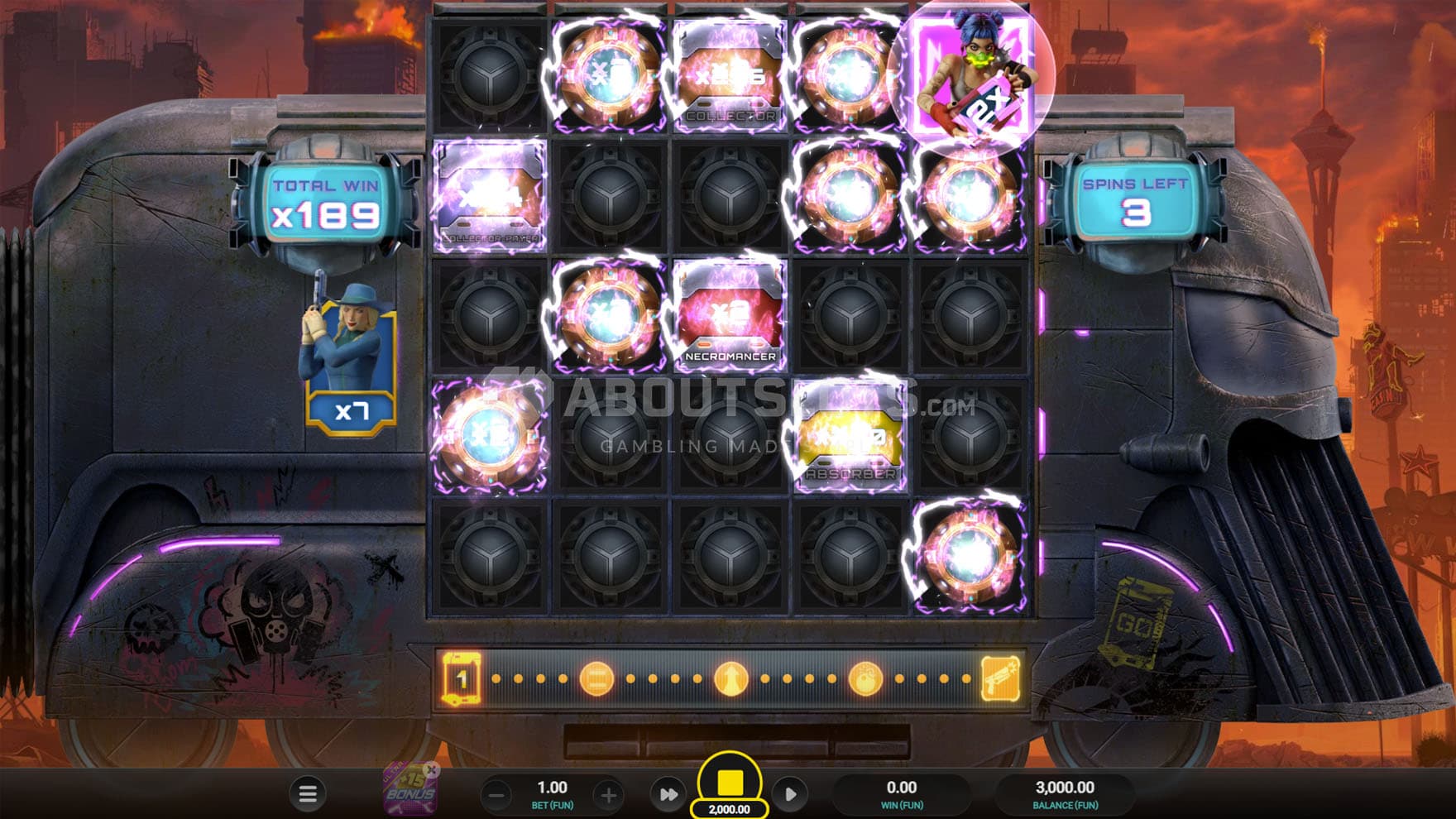 Screenshot of the Bomber feature triggered during Free Spins.