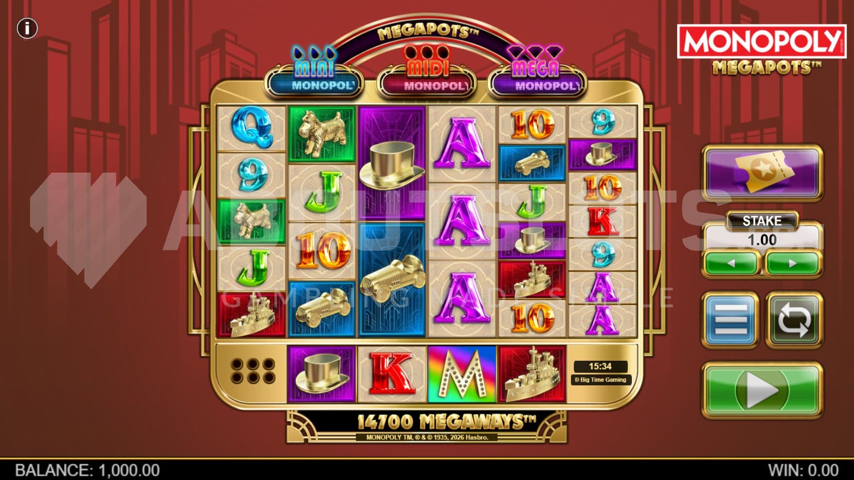 A casino slot with a Monopoly theme.