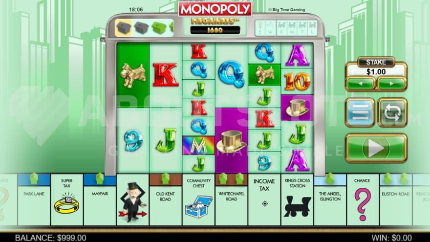 A casino slot on a Monopoly game board.