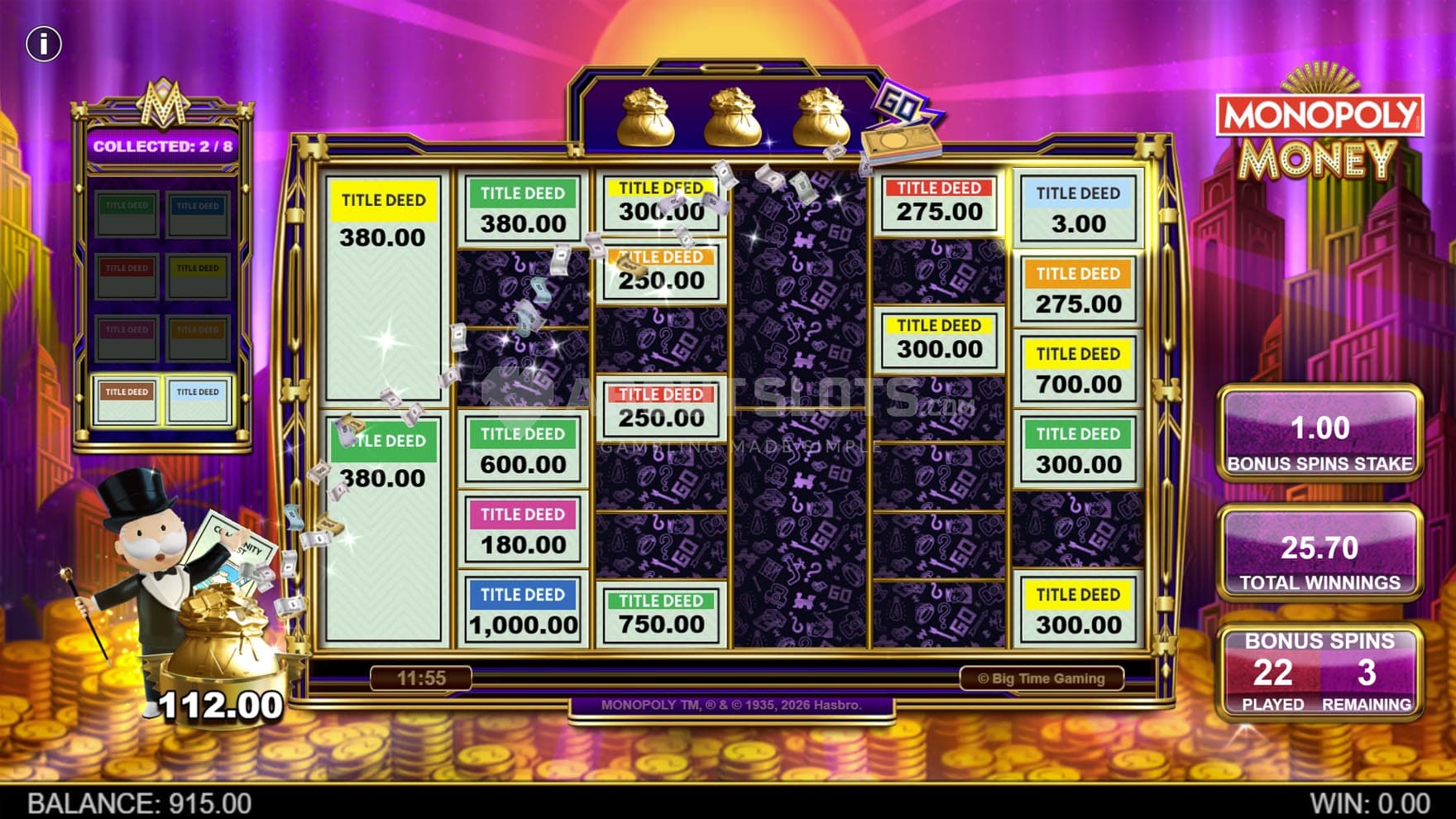 Screenshot of the Hold & Spin bonus in progress.