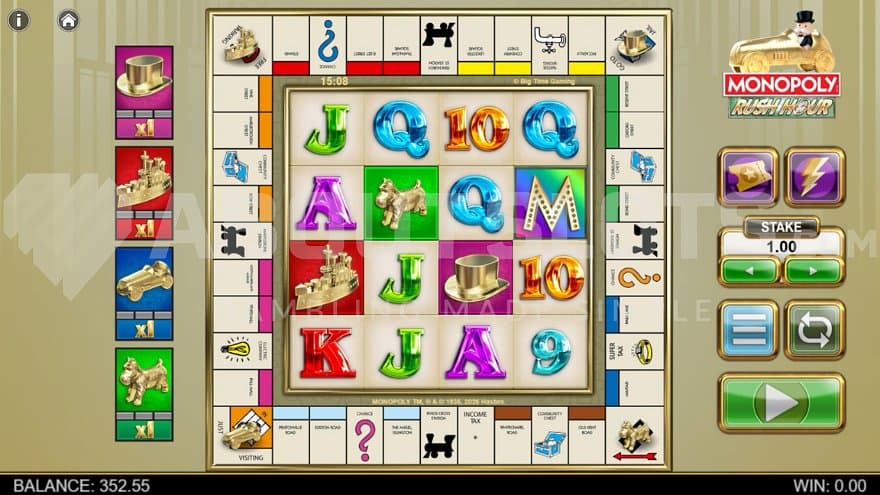 A casino slot on a Monopoly game board.