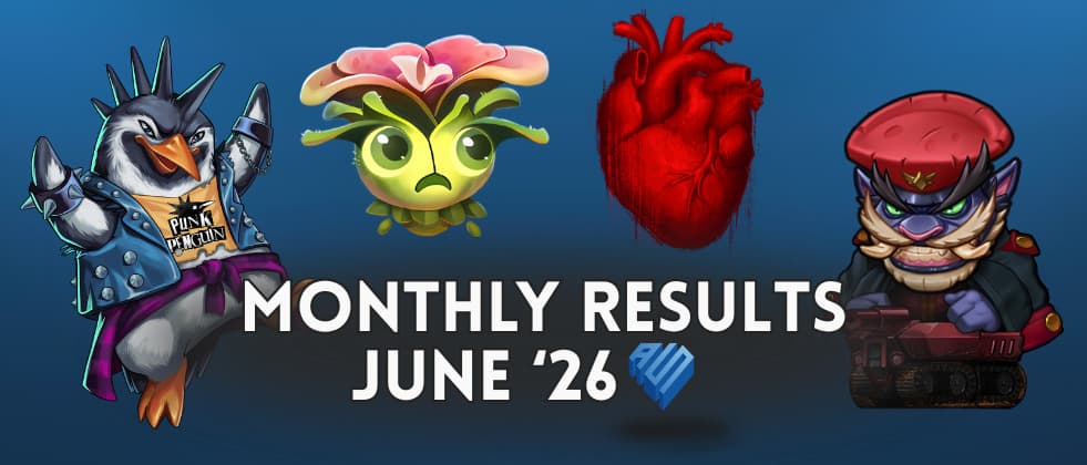 Characters from the hottest releases (Punk Penguin, Spark of Creation, Death Becomes You, and Tanked 3: First Blood 2) during June being presented.