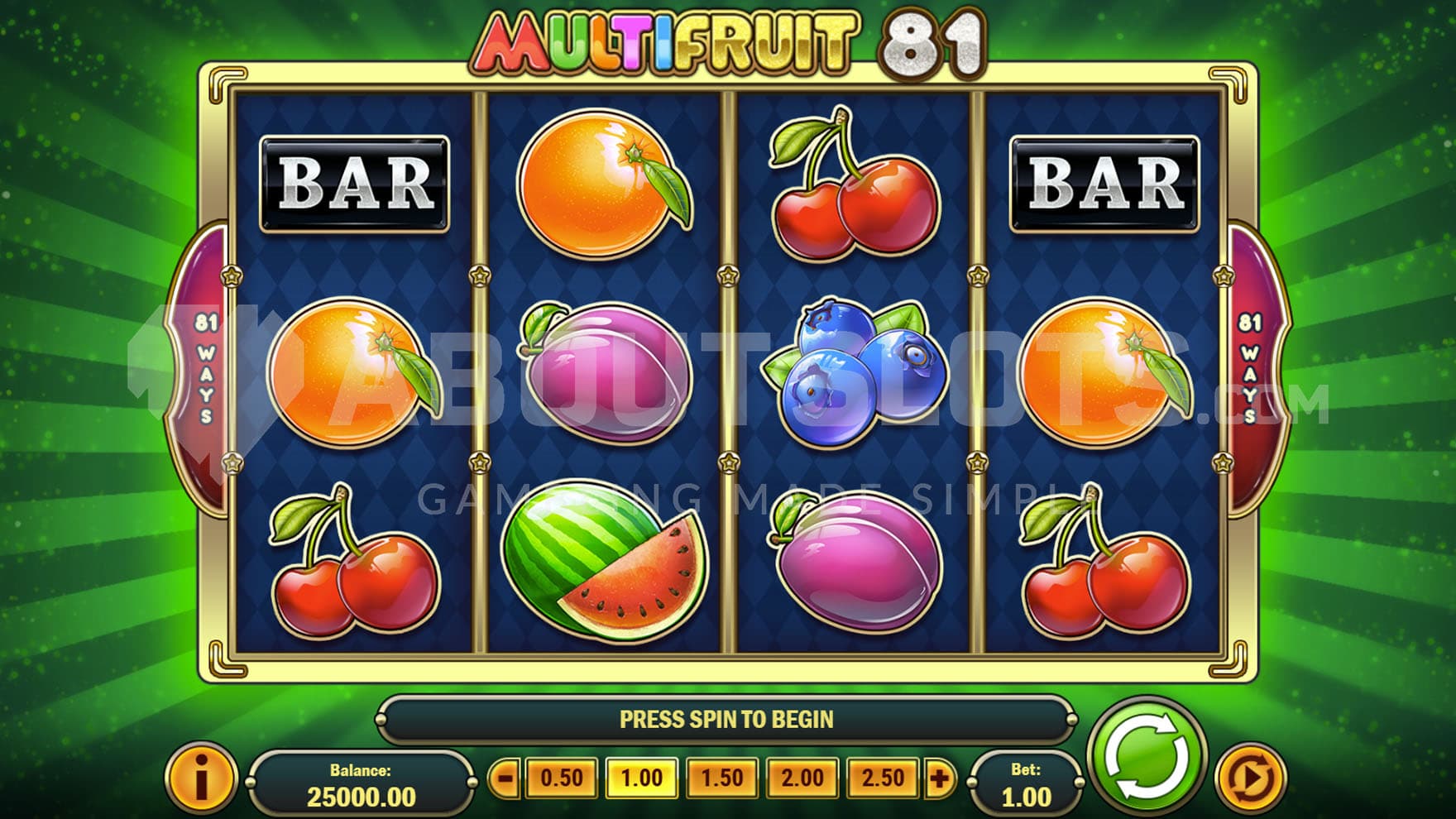 Base Game view of a 4x3 grid filled with fruit symbols.