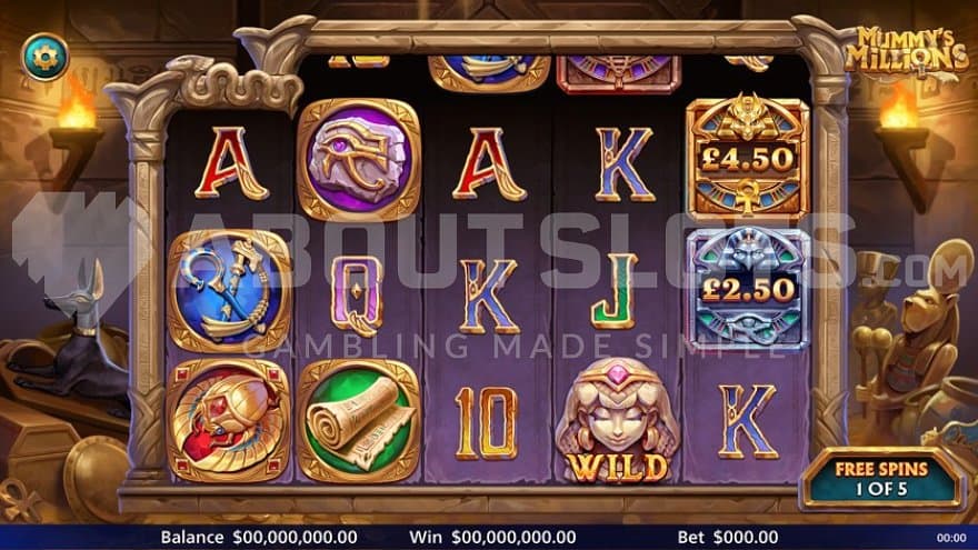 First spin of 5 in the Free Spins.