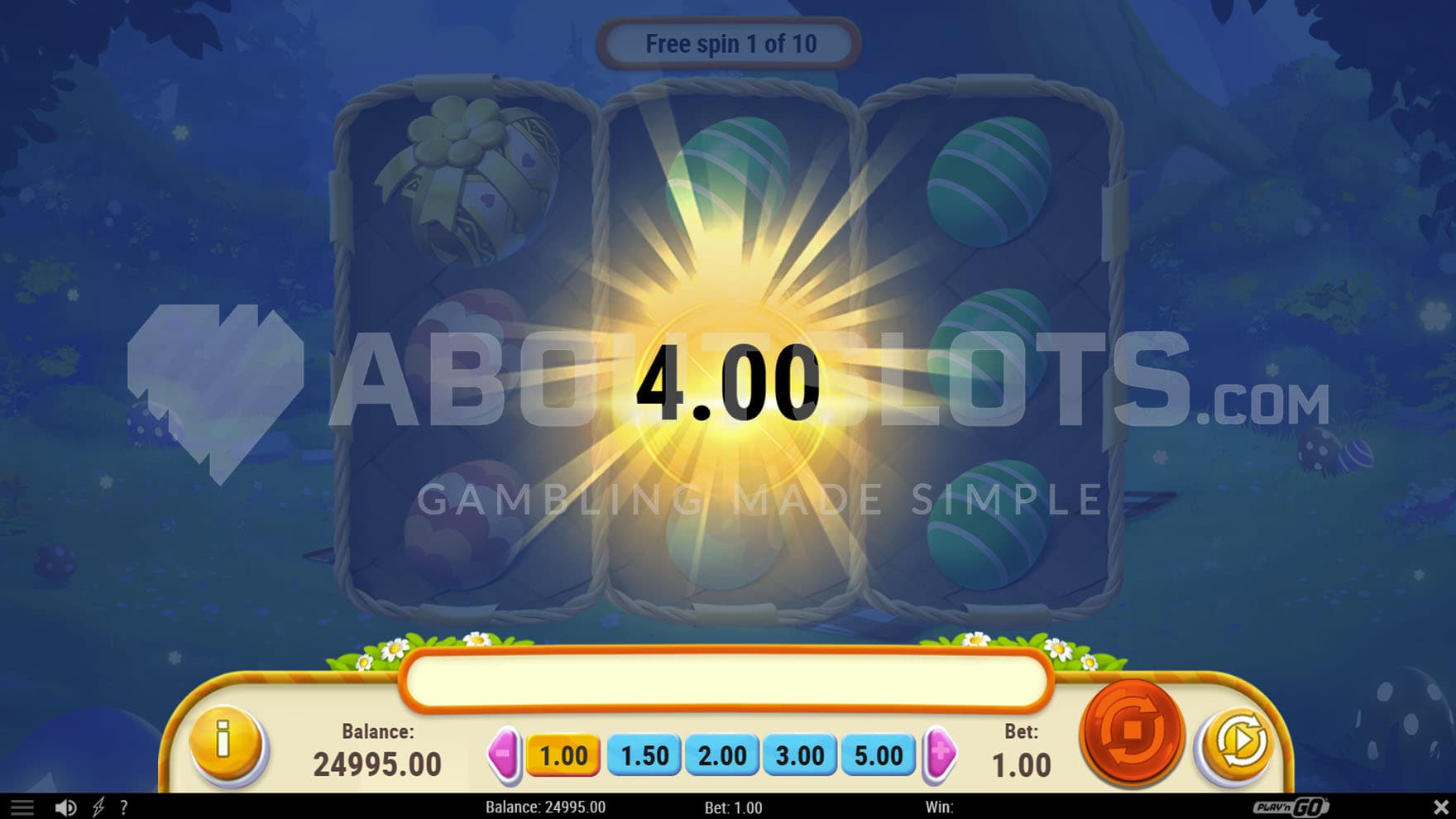 Mystery Egg Prize feature triggered during free spins, awarding an instant payout of 4x the bet.
