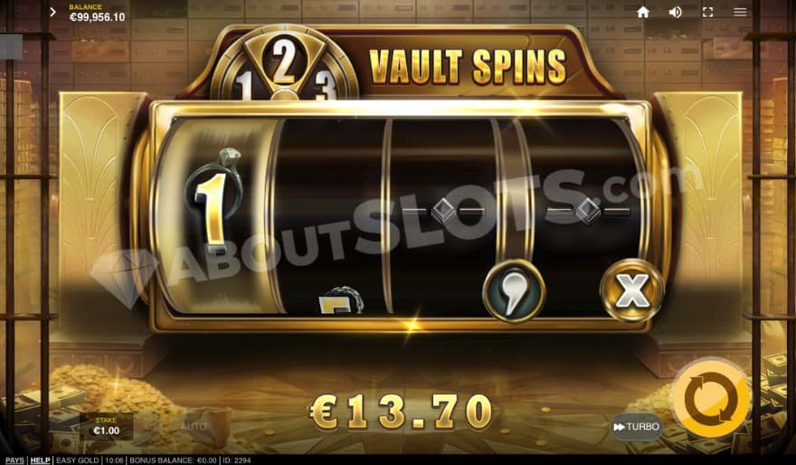 Vault Spins bonus game with two respins left.
