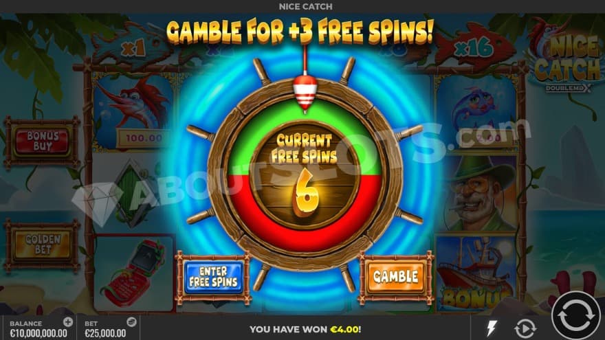 Gamble Wheel presented for a chance to get more free spins.