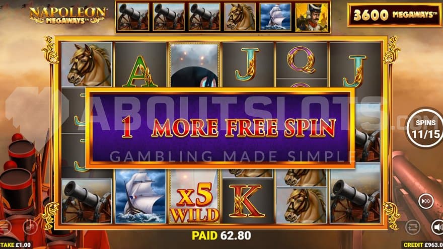 A Wild Symbol on the third reel awards an extra Free Spin.