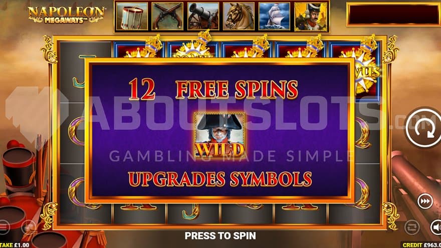 A screen awarding the player 12 Free Spins.