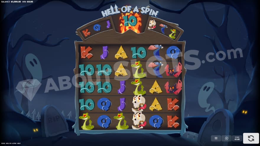 Base game with a graveyard by night in the background.