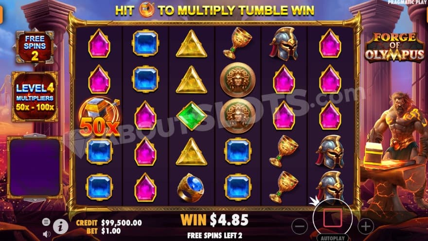 Free Spins bonus game with a 50X multiplier symbol.