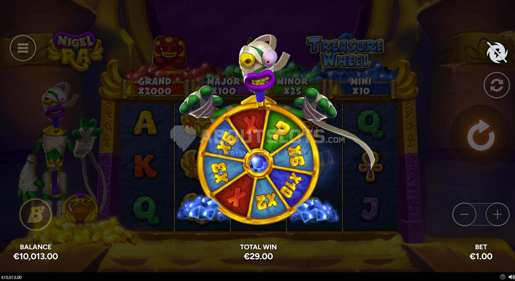 Screenshot of the Treasure Wheel bonus in progress.