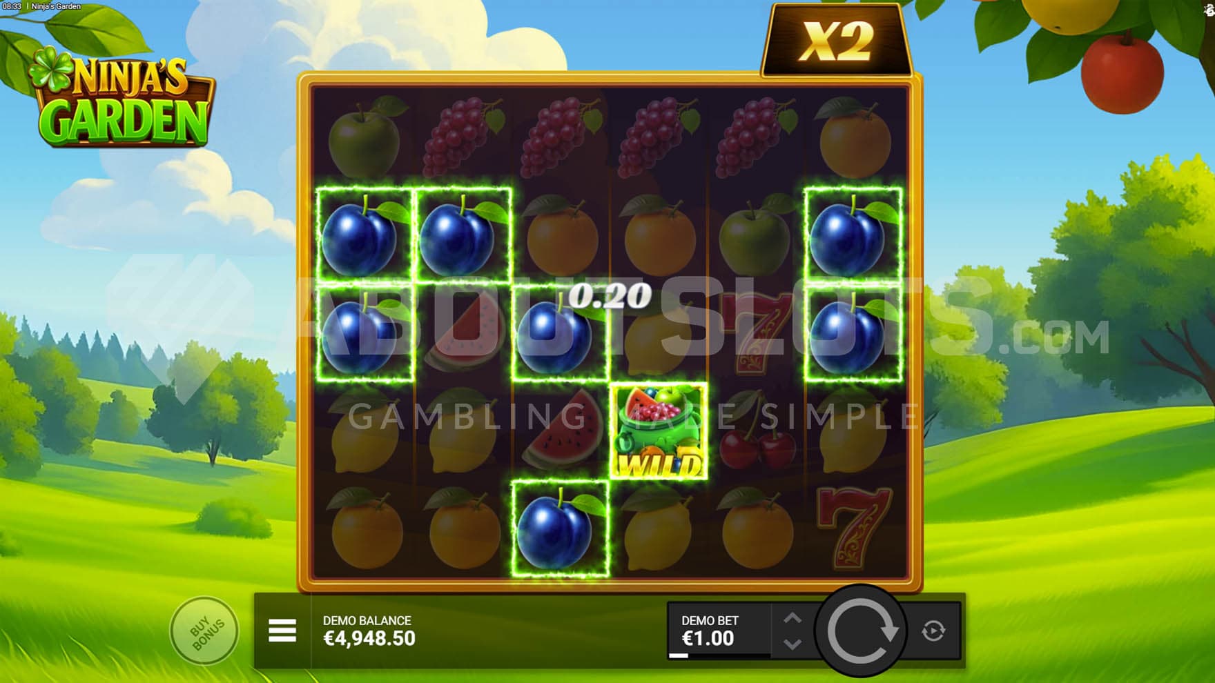 Multiplier Wild symbol contributing to the winning combination and increasing the global win multiplier.