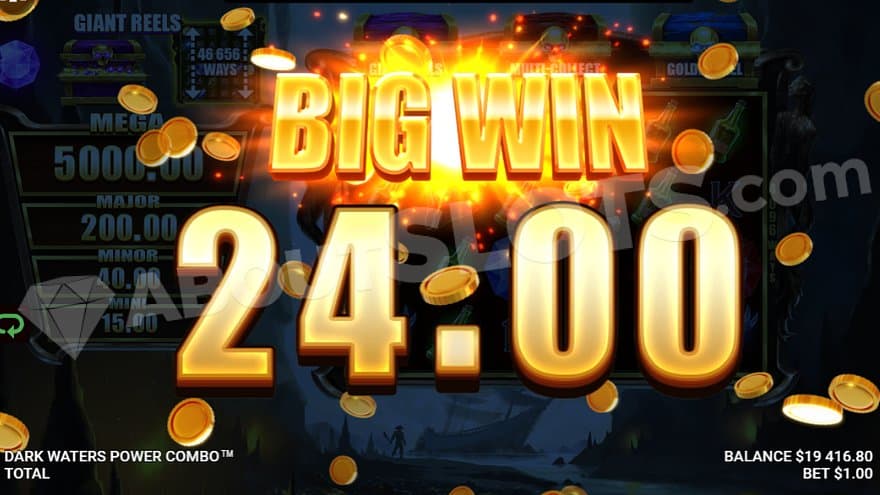 A big win screen after a win of 24X the bet.