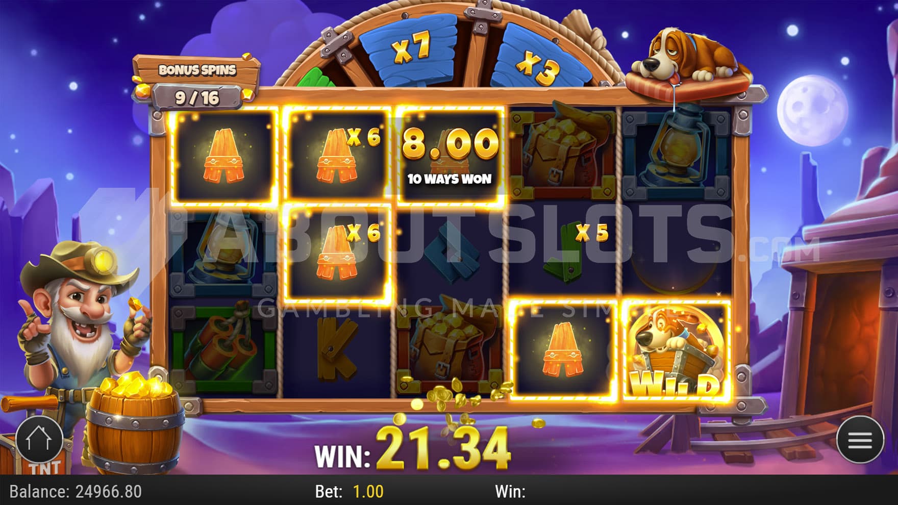 Bonus Spins in progress, showing several positions on the grid charged with multipliers.