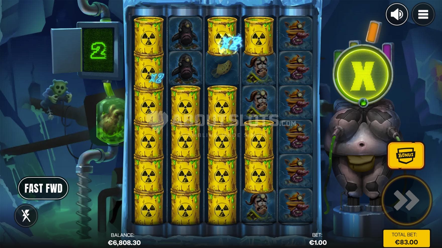 Screenshot of the Bonus game in progress, showing multiple Mystery Reveal symbols on the grid.