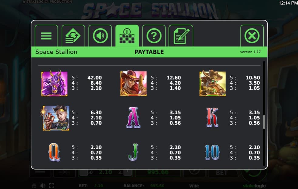 Space Stallion Slot Paytable