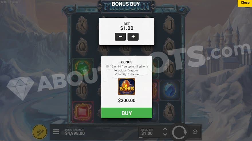 A menu offering the Free Spins for 200X the bet.