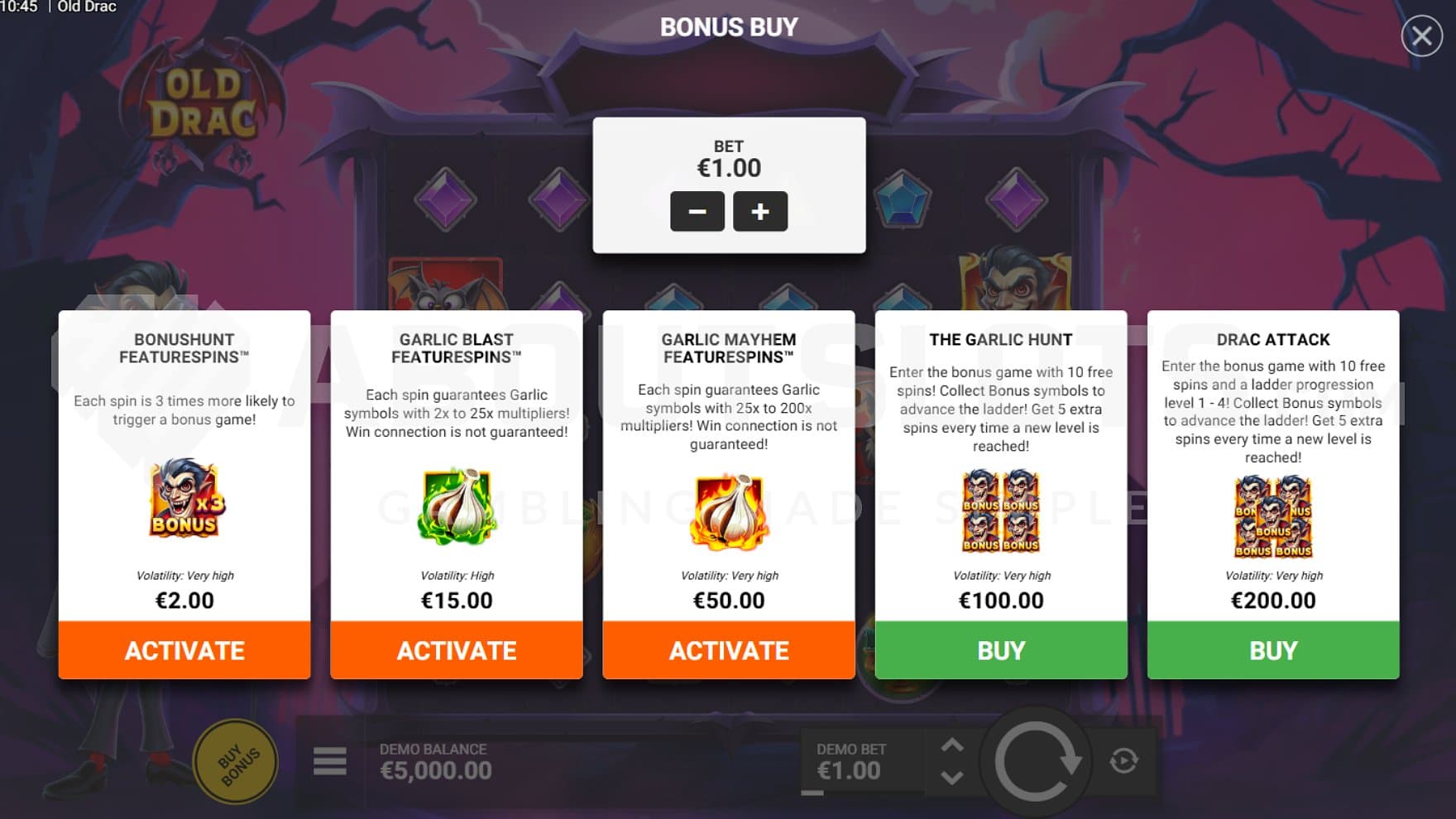 A screen offering different features for sale.