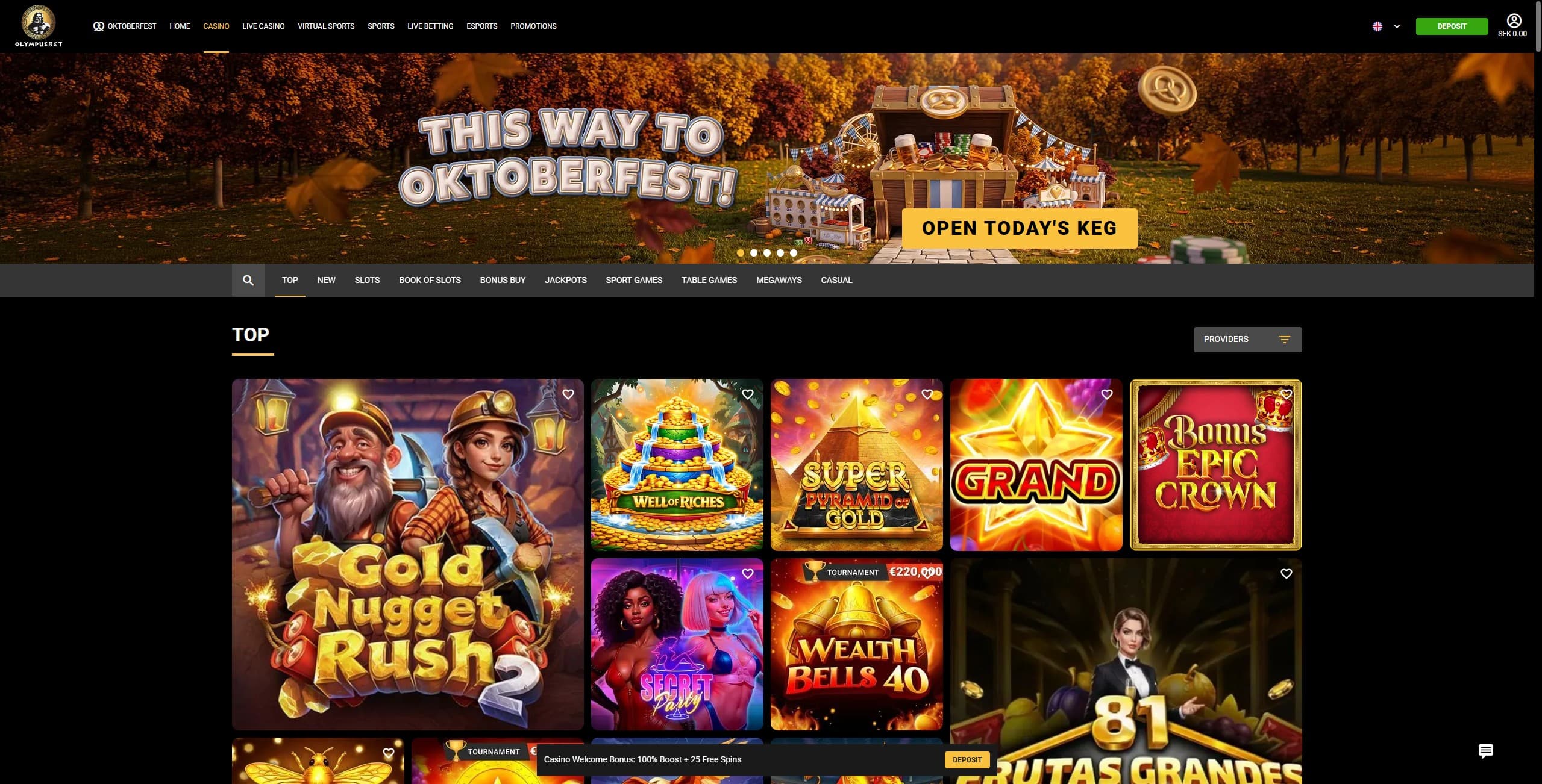 Olympusbet Games Page showing a selection of casino games