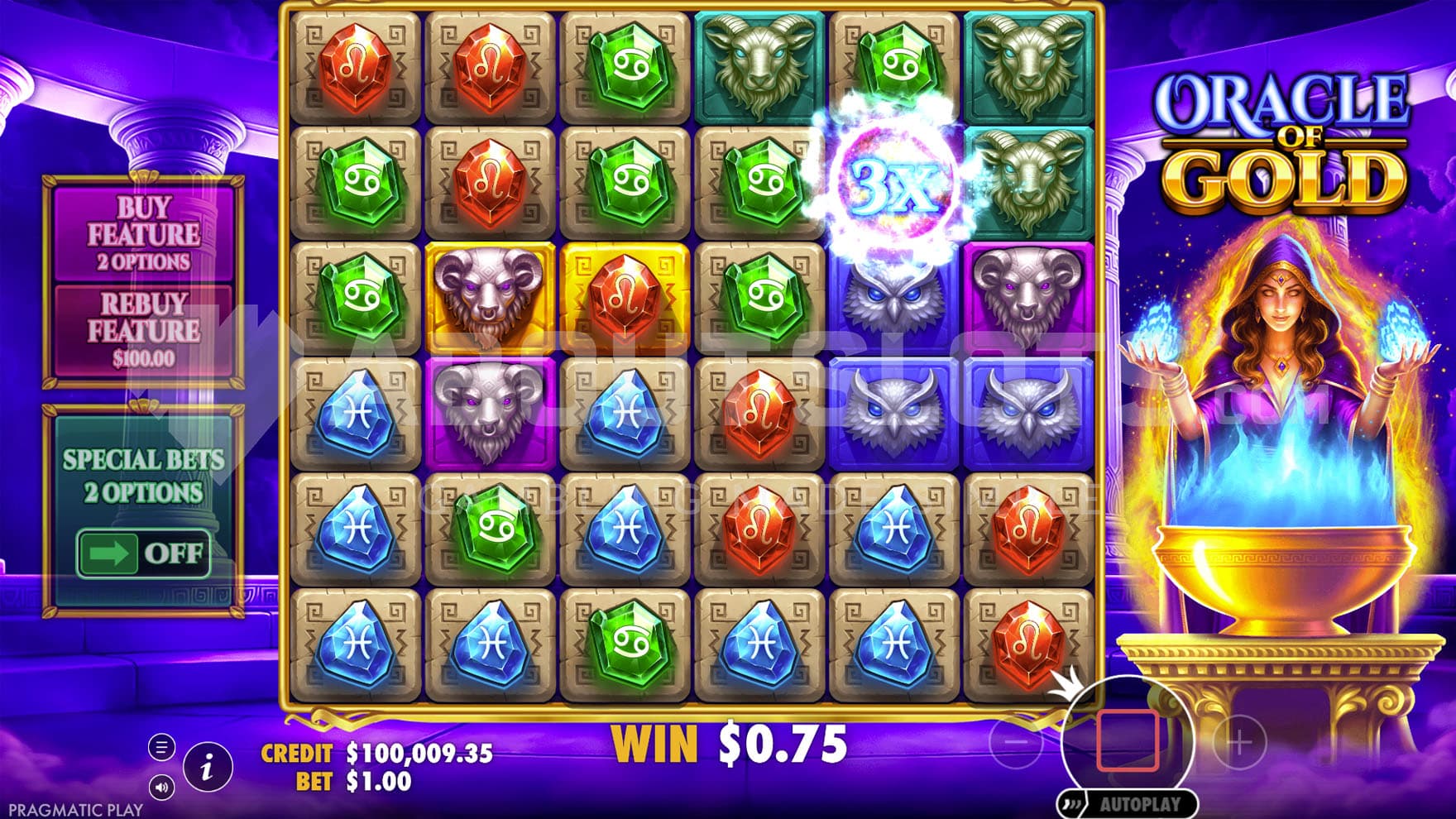 Extra Multiplier feature triggered in the base game, adding an x3 multiplier to the Wild symbol.