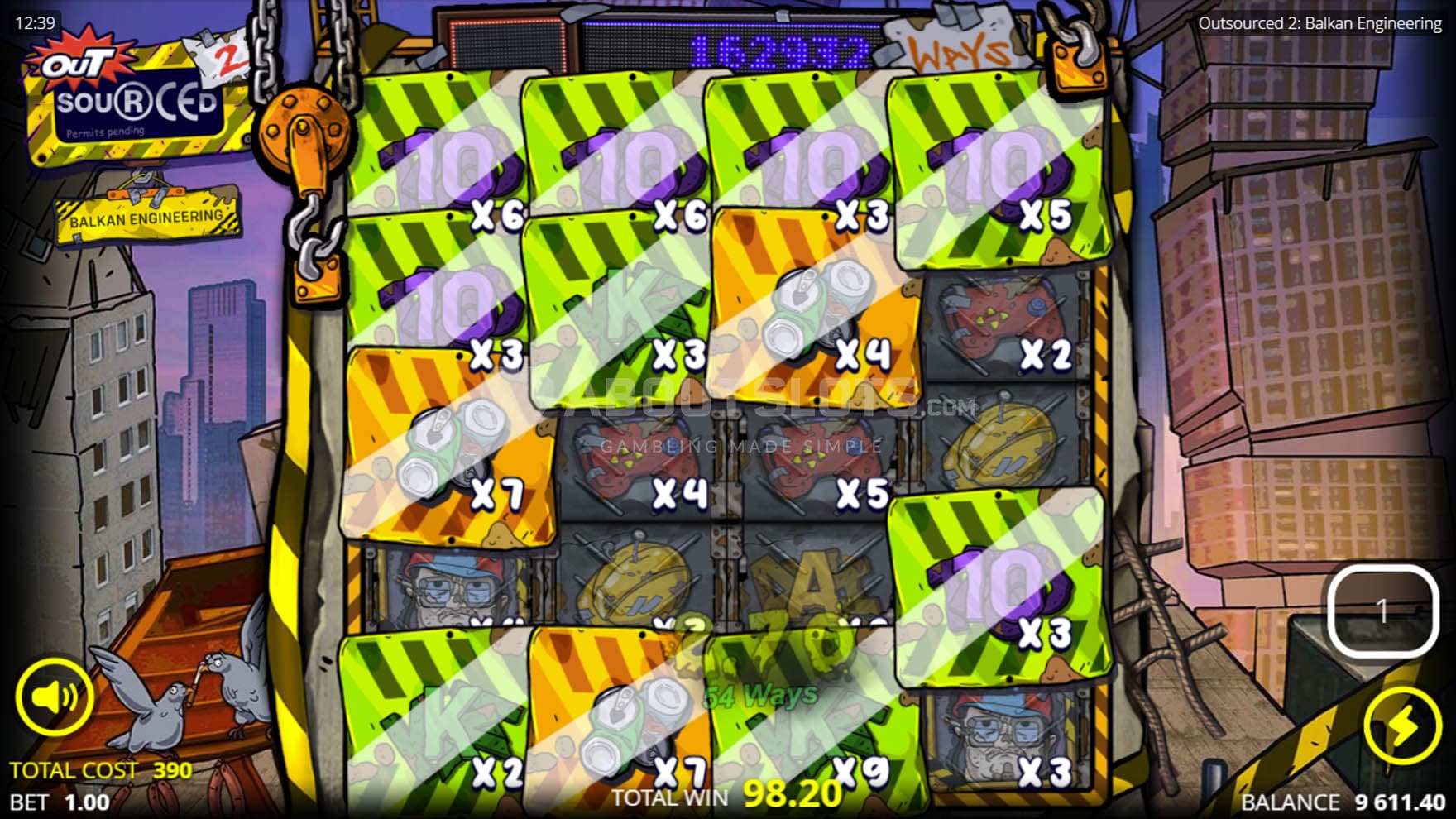 Screenshot of the Tiltier Spins bonus in progress, with multiple position with increased multipliers.