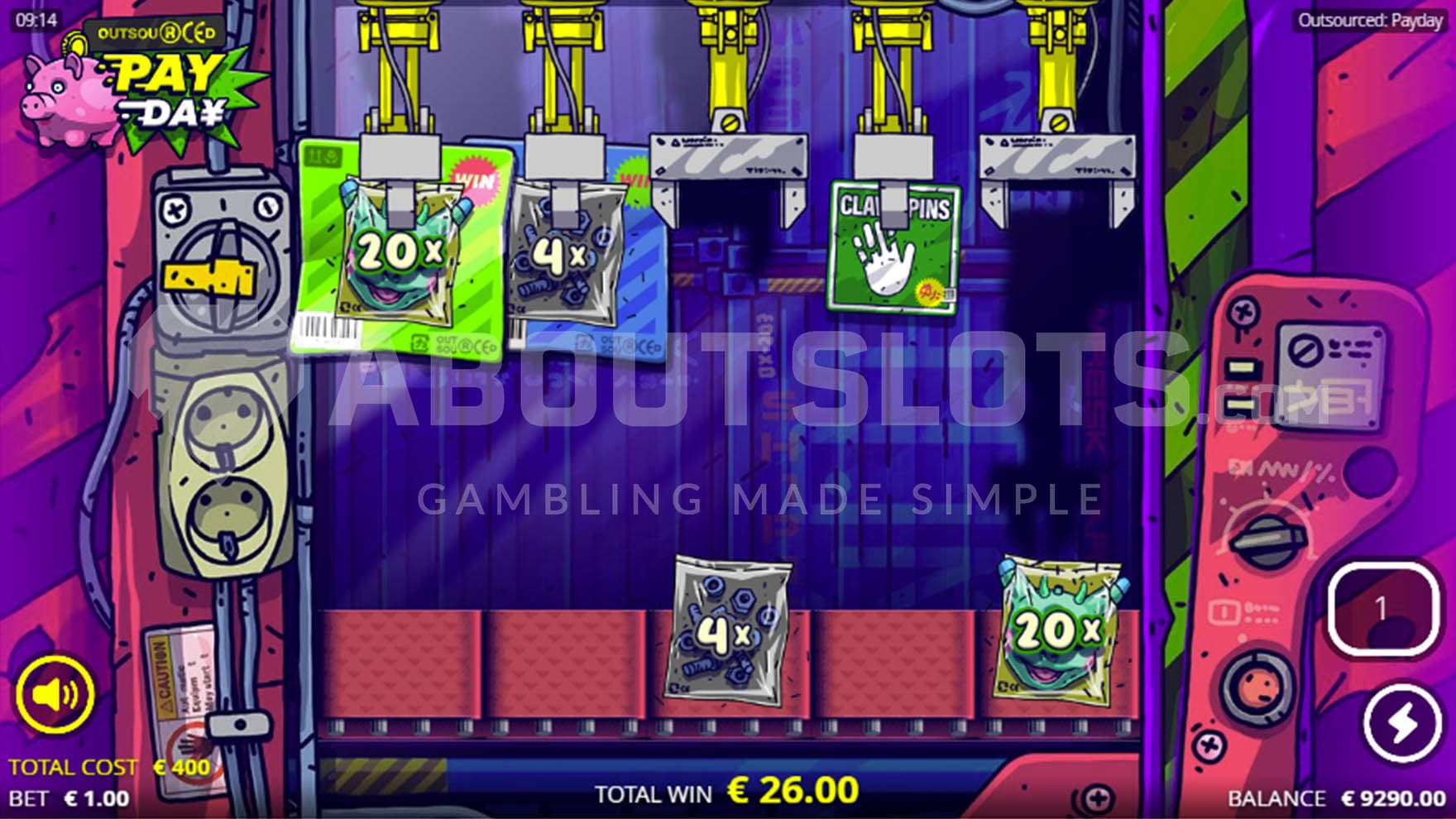 Claw Spins bonus with 5 claws available and picked up cash prizes and a bonus symbol.