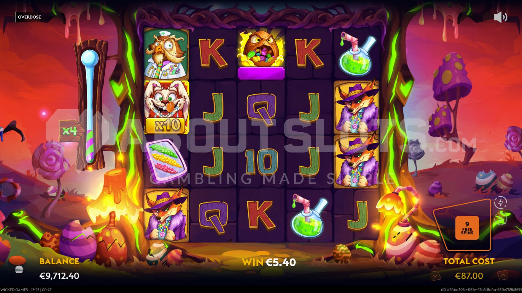 Free Spins bonus in progress, showing a Collect feature triggered with an x4 multiplier.