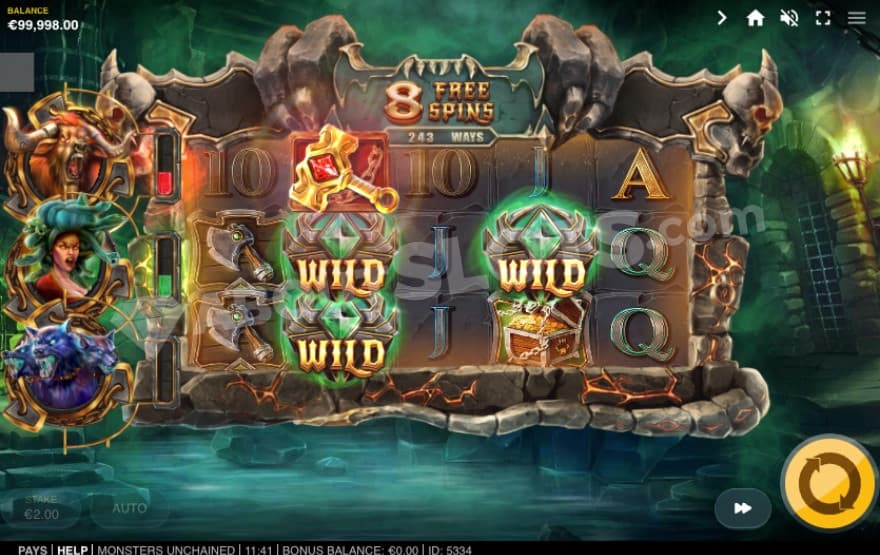 Monster Spins bonus game with wilds on the reels.