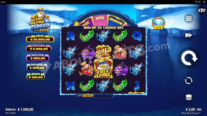 Base game with the Jackpots to the left of the reels.
