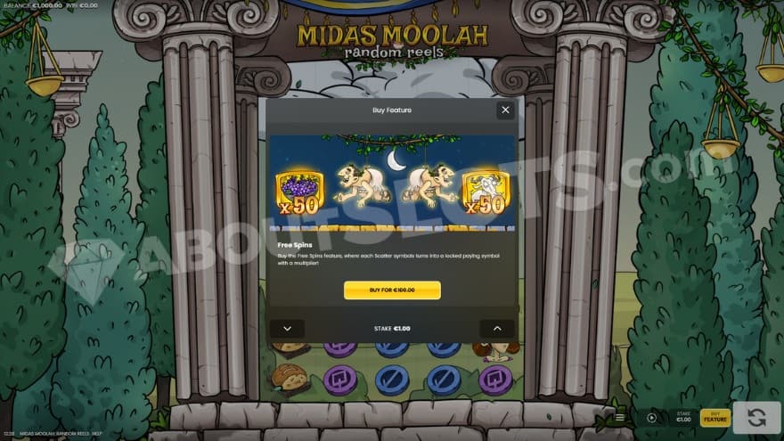 A screen offering the Free Spins for 100X the bet.