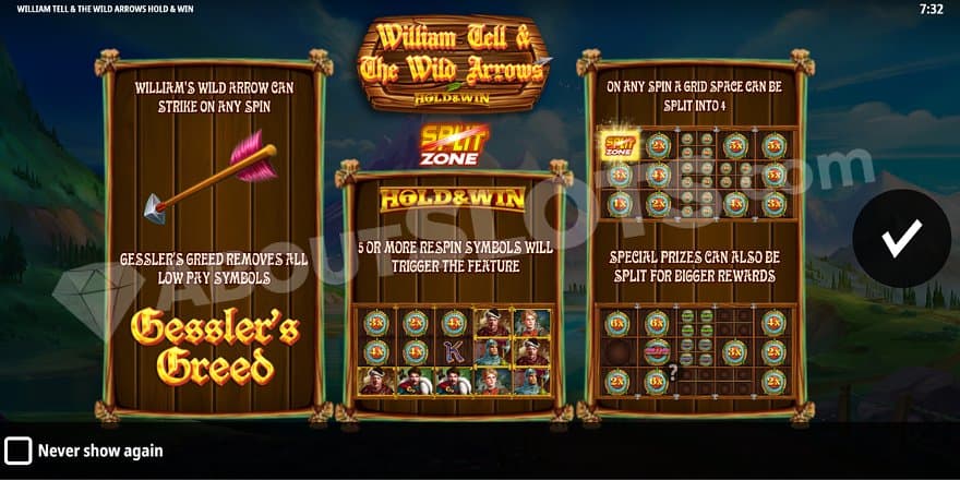 The game's intro screen telling the player about some of the features.