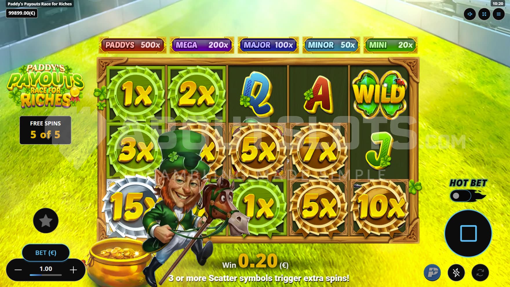 Free Spins bonus in progress, showing multiple positions with instant prizes generated from frames.