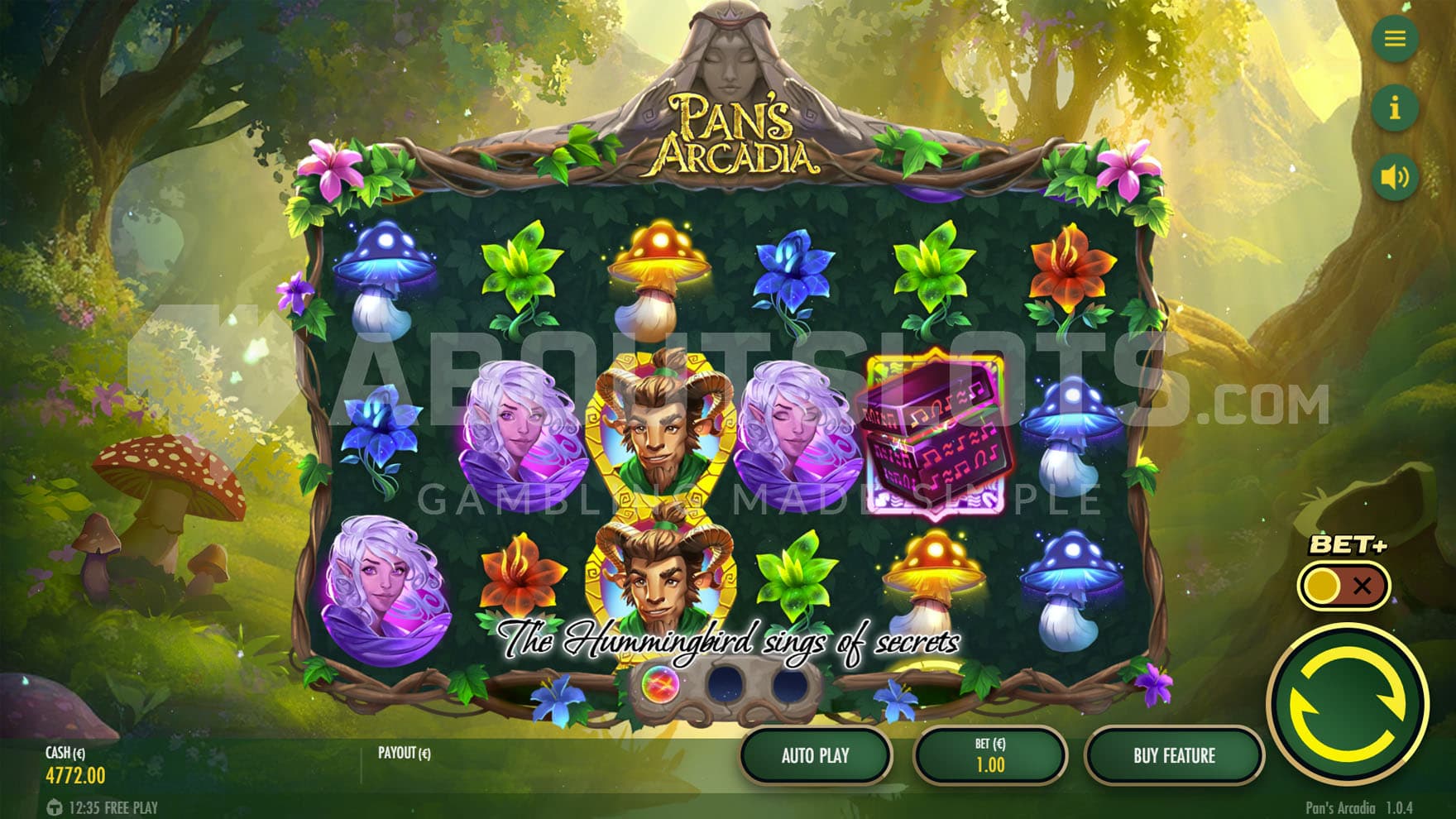 Base Game view of a 6x3 grid on a backdrop of an enchanted forest.