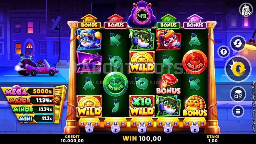A casino slot with penguin thieves.